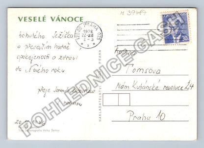 Pohlednice Veselé Vánoce prskavky vánoční ozdoby 1976 (M39487)