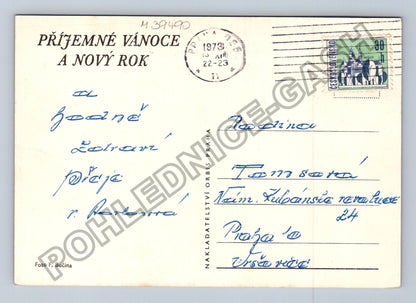 Pohlednice Vánoční zátiší svíčka jablka pečivo 1973 (M39490)