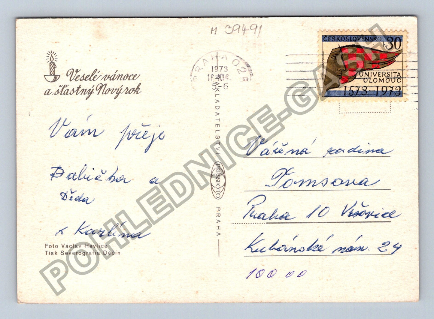 Pohlednice Vánoční novoroční zátiší hodiny sklenice (M39491)