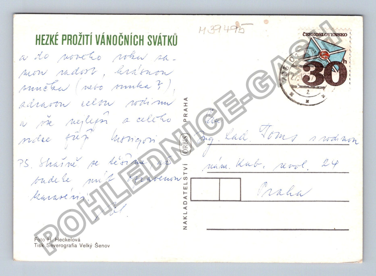 Pohlednice Vánoční motiv jehličí ozdoby svíčka (M39495)