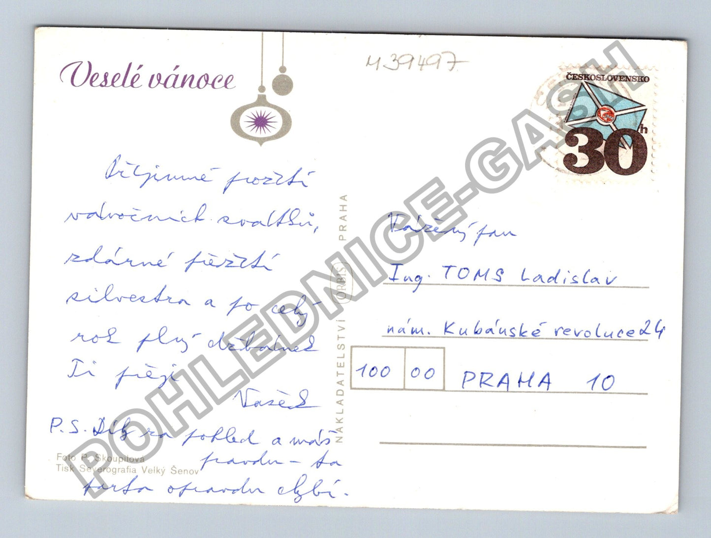 Pohlednice Veselé vánoce zátiší telefon podkova svíčka (M39497)