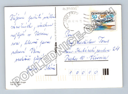 Pohlednice Vánoční motiv hmoždíř jablko ořechy 1986 (M39505)