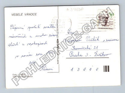 Pohlednice Vánoční zátiší svíčka jablka ořechy 1990 (M39508)