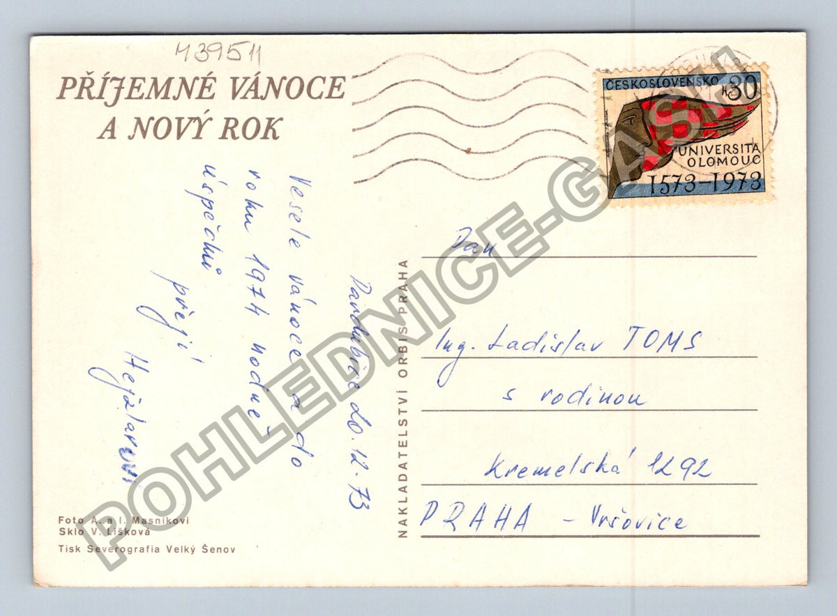 Pohlednice Vánoční zátiší svíčky jablka větve 1973 (M39511)