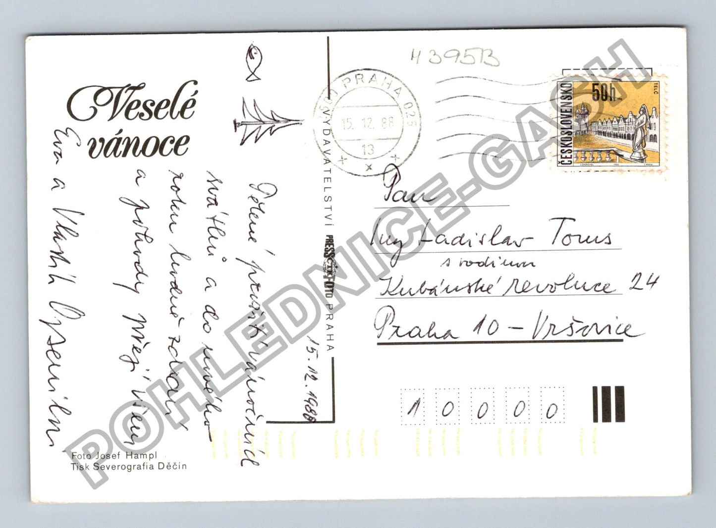 Pohlednice Veselé vánoce zátiší s jablkem ořechy 1988 (M39513)
