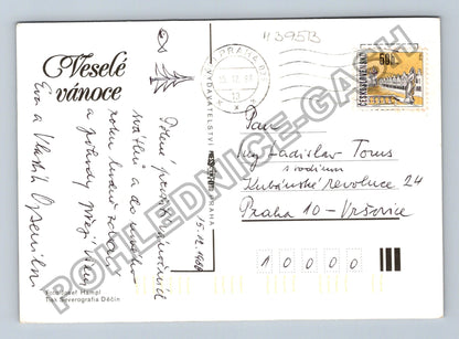 Pohlednice Veselé vánoce zátiší s jablkem ořechy 1988 (M39513)