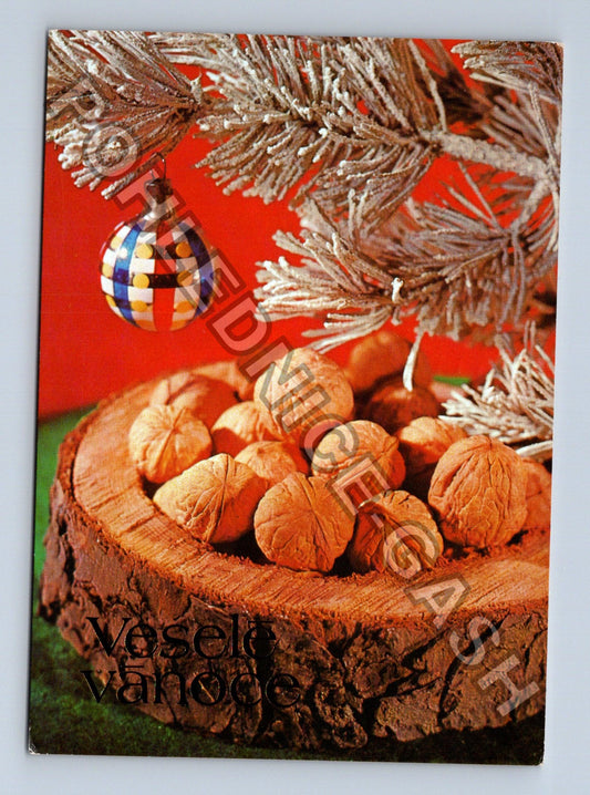Pohlednice Vánoční motiv ořechy ozdoba jehličí (M39521)