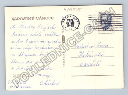 Pohlednice Vánoční motiv podkova svíčka šišky 1971 (M39525)