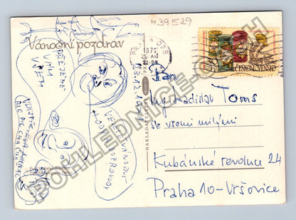 Pohlednice Vánoční motiv prskavka jmelí svíčka 1975 (M39529)