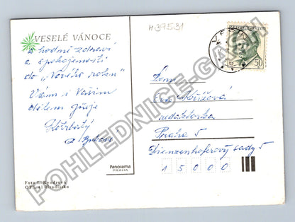 Pohlednice Vánoční stromeček svíčka ozdoby ořechy (M39531)