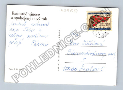 Pohlednice Vánoční zátiší svíčka větve ořechy ovoce 1973 (M39539)