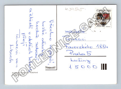 Pohlednice Děti a zajíc ve sněhu Novoroční přání 1992 (M39545)