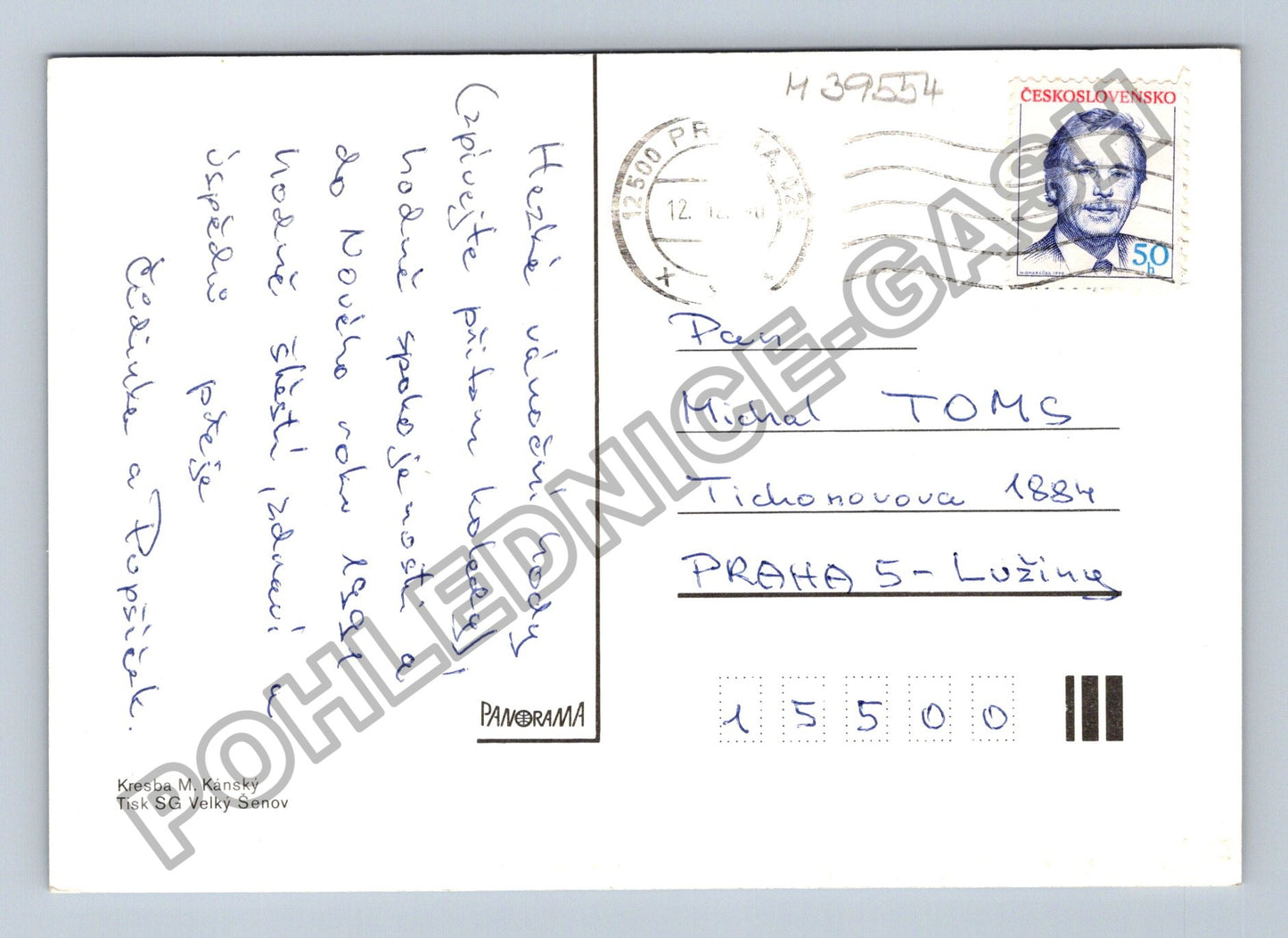 Pohlednice Novoroční medvěd zajíci děti na sněhu (M39554)