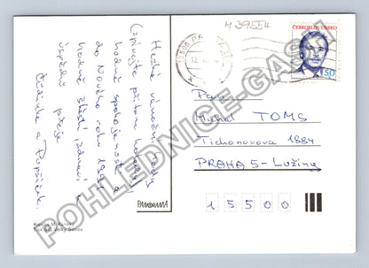 Pohlednice Novoroční medvěd zajíci děti na sněhu (M39554)