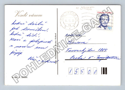 Pohlednice Vánoční přání Santa Claus s dárky 1990 (M39555)