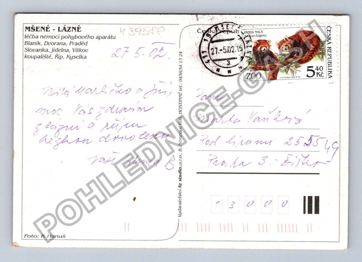 Pohlednice Mšené Lázně koláž motivů 2002 (M39588)