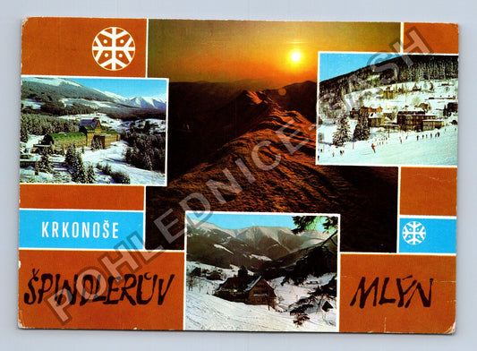 Pohlednice Krkonoše Špindlerův Mlýn koláž motivů 1976 (M39591)
