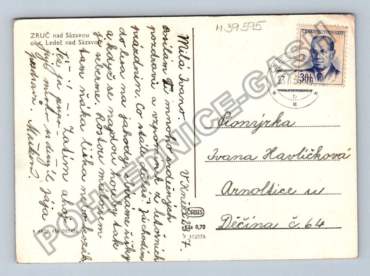 Pohlednice Zruč nad Sázavou okr Ledeč nad Sázavou 1959 (M39595)