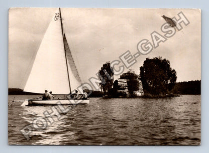 Pohlednice Máchovo jezero Ostrůvek Myšlín plachetnice 1957 (M39609)