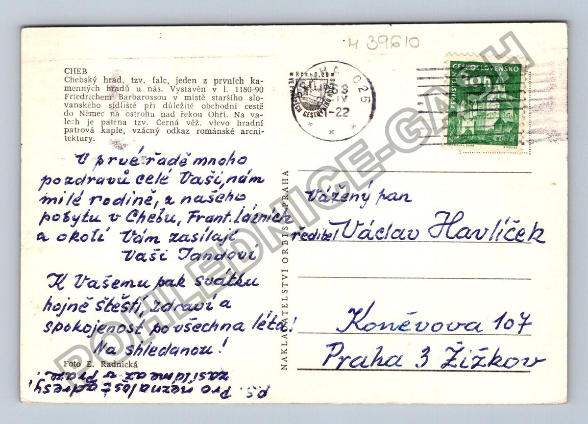 Pohlednice Cheb hrad a město 1938 (M39610)