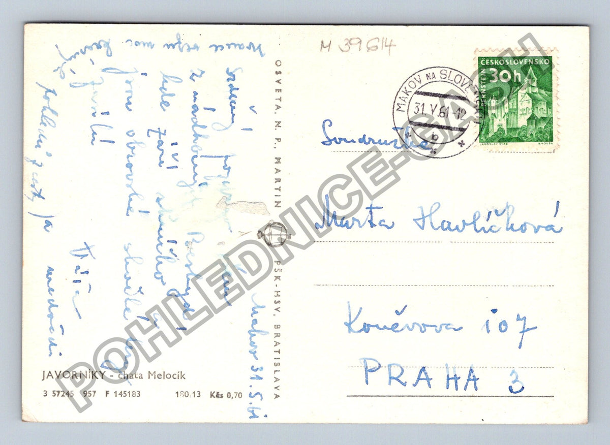 Pohlednice Javorníky chata Melocik 1961 (M39614)