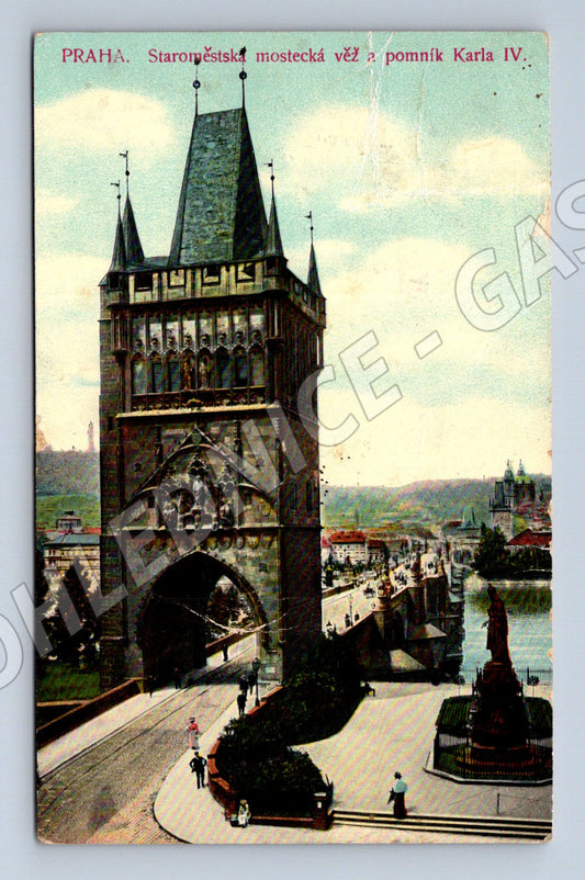 Pohlednice Praha mostecká věž a pomník Karla IV Šetelík (M3963)
