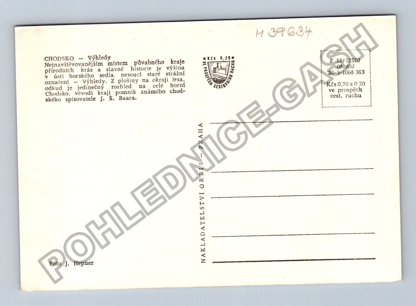 Pohlednice CHODSKO Výhledy pomník J Š Baara (M39634)