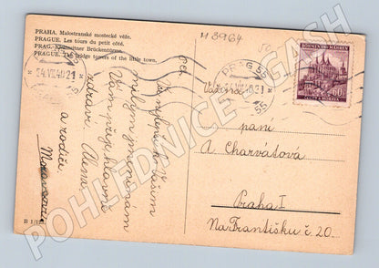 Pohlednice Praha Malostranské mostecké věže a Hrad (M3964)