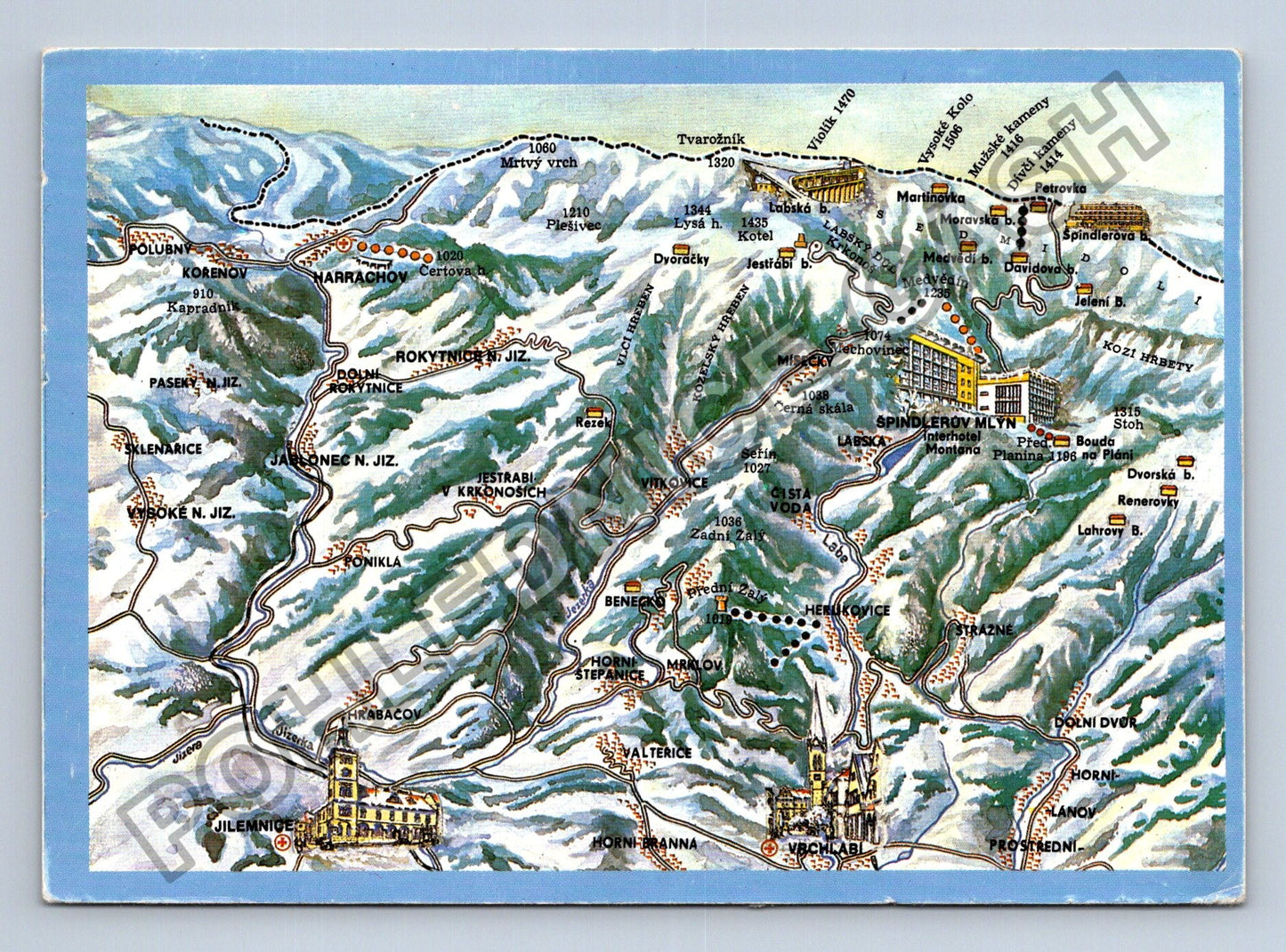 Pohlednice Západní Krkonoše mapa zimní krajina (M39647)