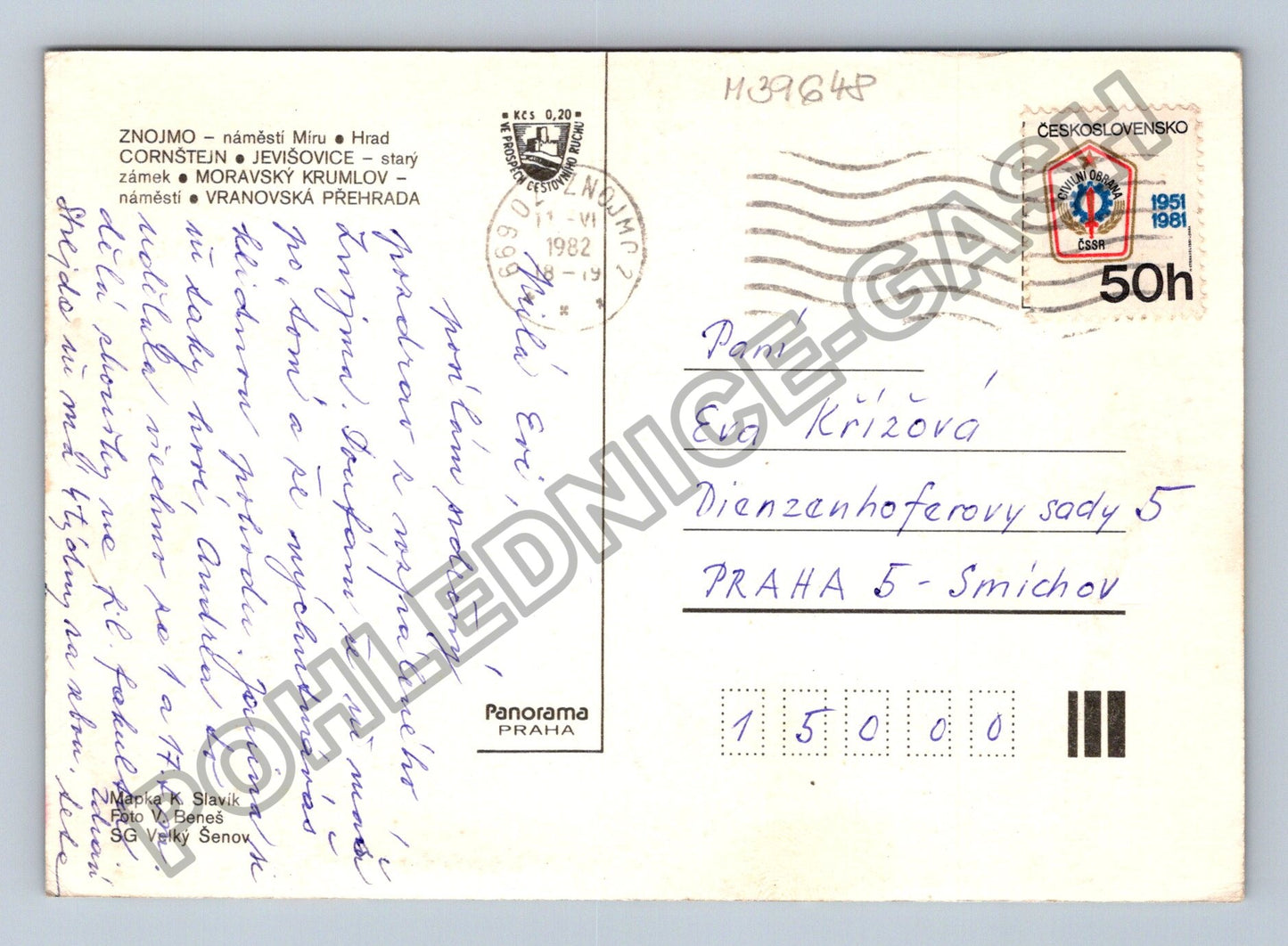 Pohlednice Znojmo a okolí mapa hrad Cornštejn Vranov 1982 (M39648)