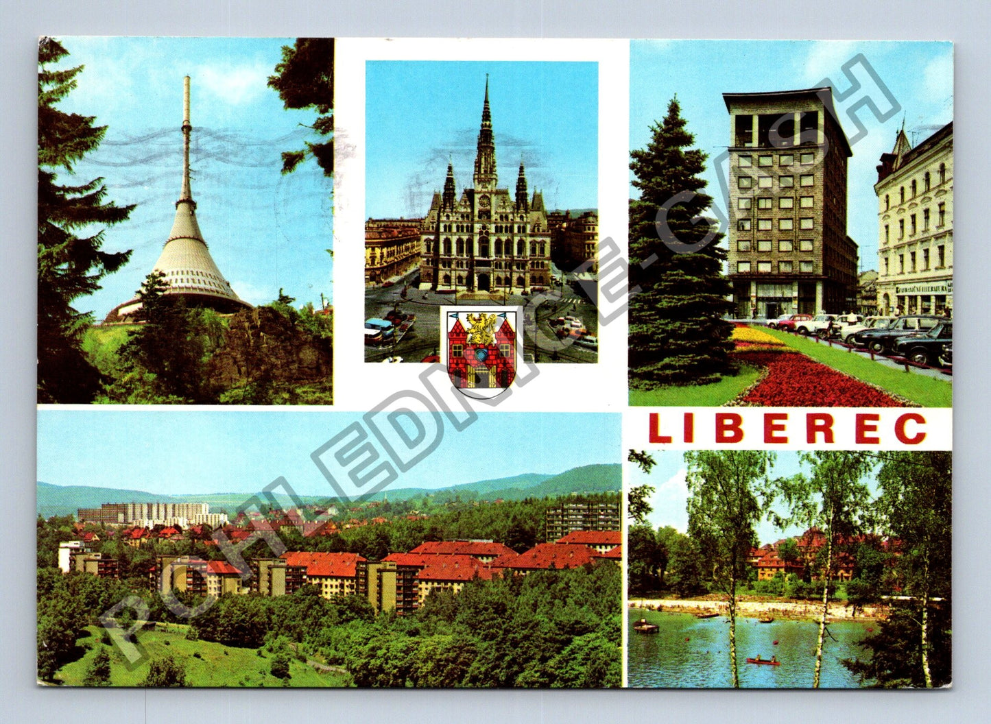 Pohlednice Liberec Ještěd radnice koupaliště 1973 (M39655)