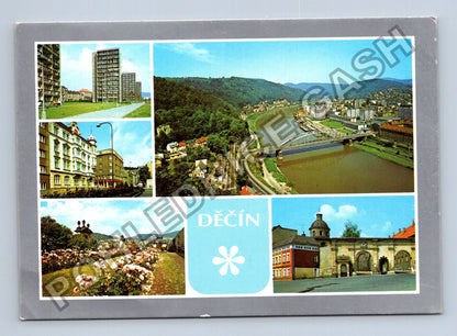 Pohlednice Děčín koláž paneláky Labe zámek růže (M39679)