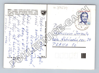 Pohlednice Děčín koláž paneláky Labe zámek růže (M39679)