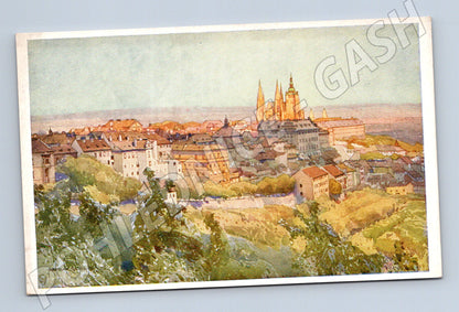 Pohlednice Praha Hrad ze Strahova akvarel Šetelík (M3968)