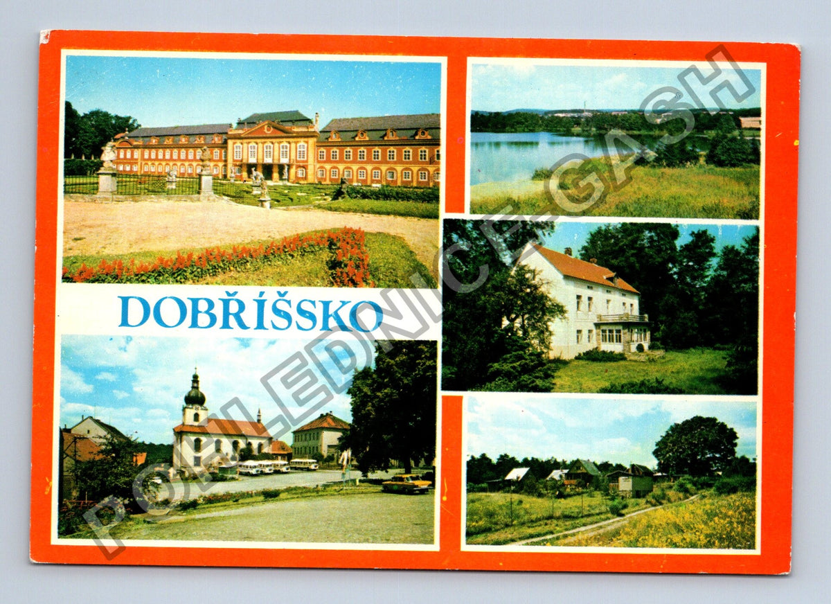 Pohlednice Dobříšsko zámek rybník kostel (M39699)