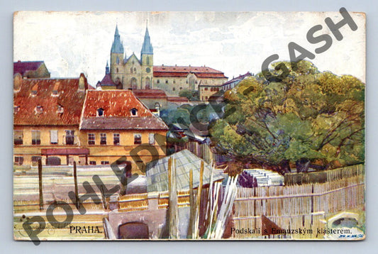 Pohlednice Praha Podskalí Emauzský klášter prošlá (M397)