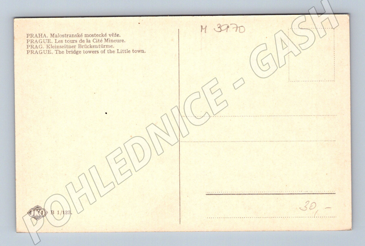 Pohlednice Praha mostecké věže a Pražský hrad (M3970)
