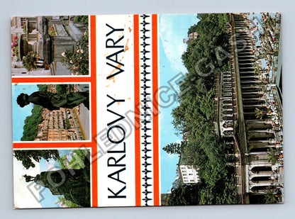 Pohlednice Karlovy Vary lázeňská kolonáda socha (M39700)