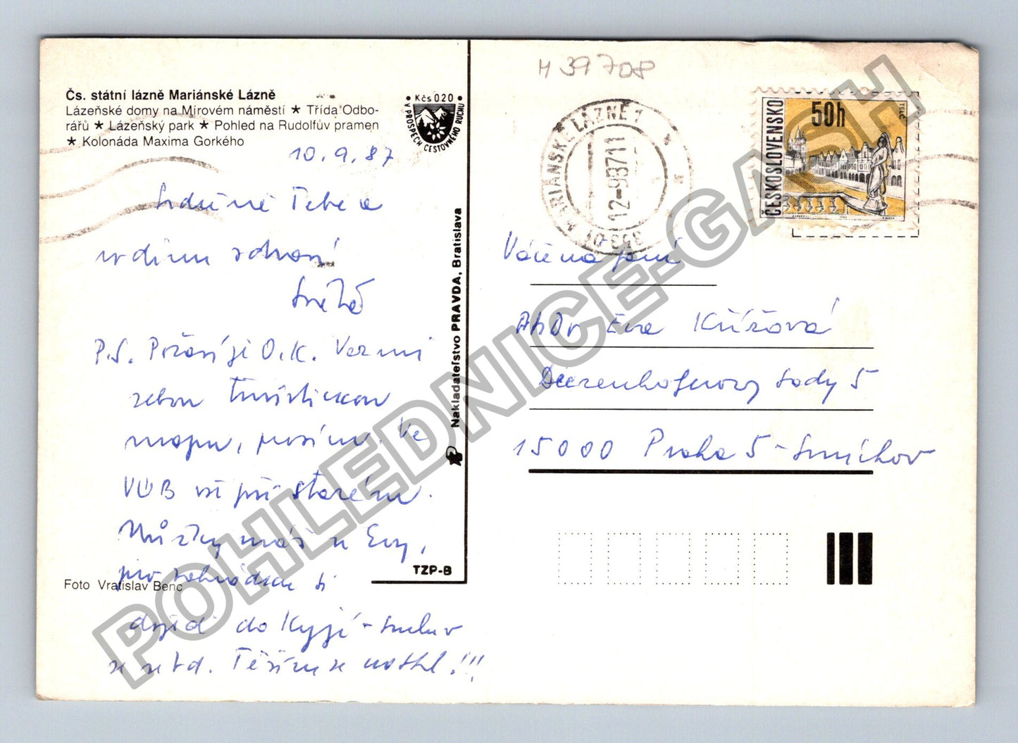 Pohlednice Mariánské Lázně koláž motivů 1987 (M39708)