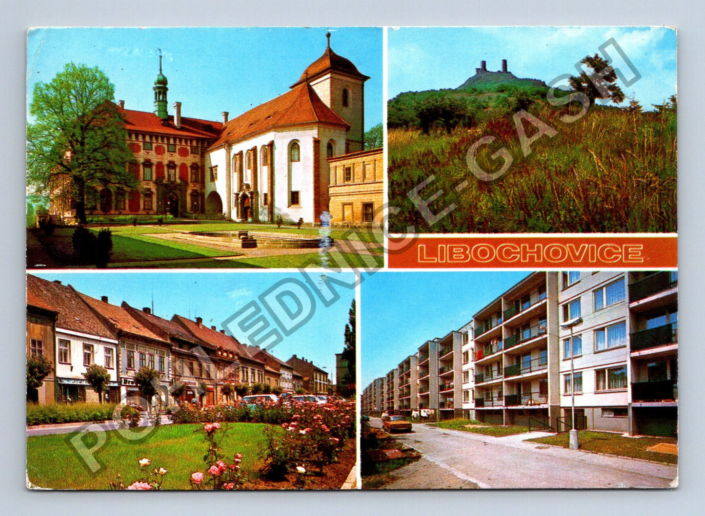 Pohlednice Libochovice zámek hrad Hazmburk ulice sídliště (M39709)