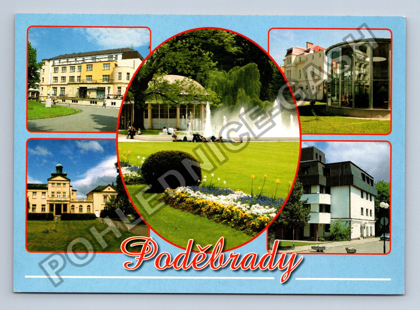 Pohlednice Poděbrady koláž motivů fontána lázeňské domy (M39717)