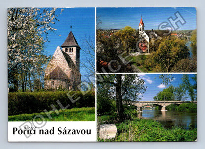 Pohlednice Poříčí nad Sázavou románský kostel most (M39721)