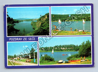 Pohlednice Seč přehrada hrad Vildštejn lodě 1980 (M39722)