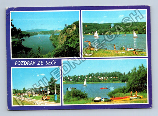 Pohlednice Seč přehrada hrad Vildštejn lodě 1980 (M39722)