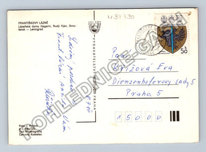 Pohlednice Františkovy Lázně lázeňské domy socha (M39730)