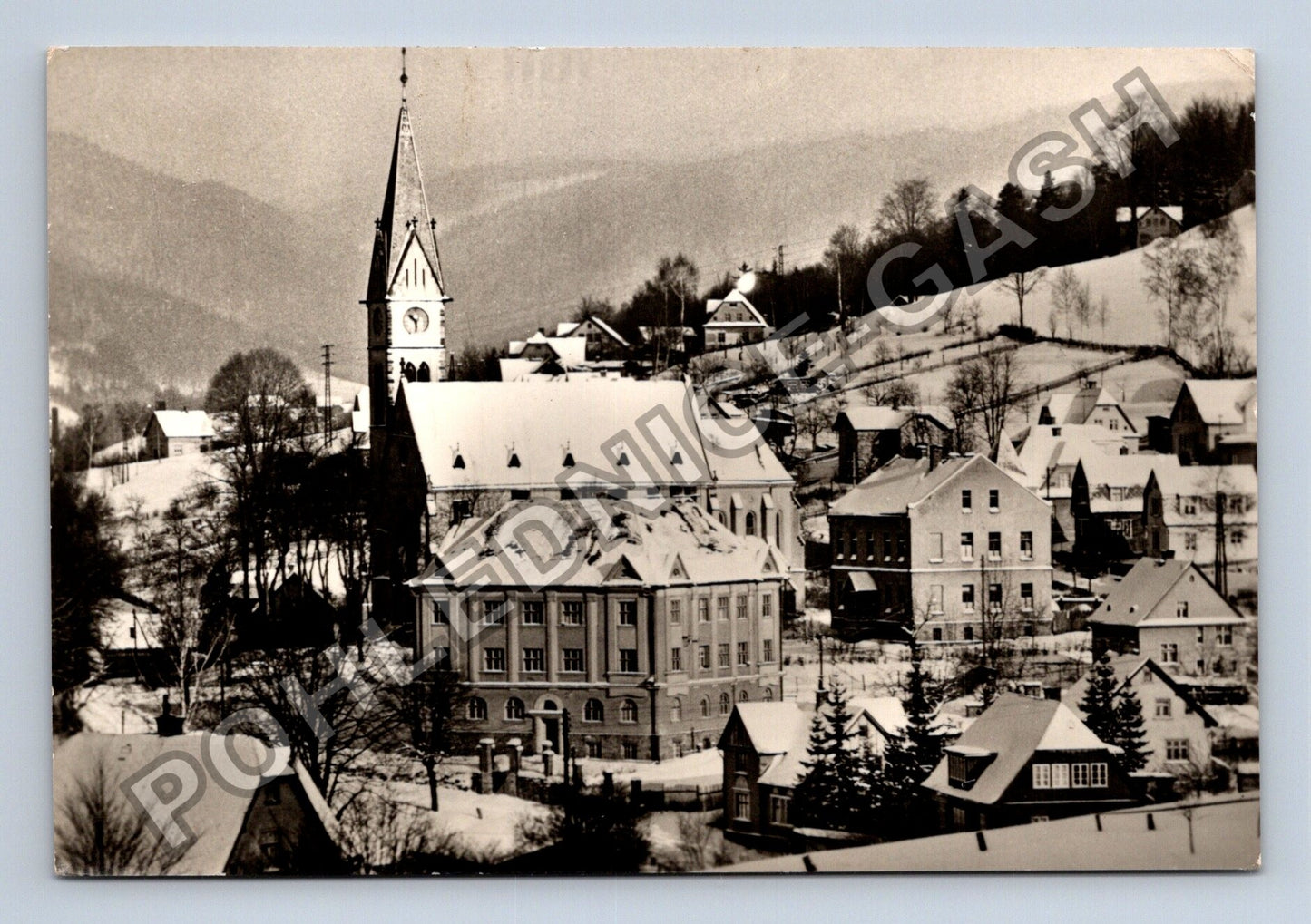 Pohlednice Jizerské hory Tanvald zimní krajina kostel (M39774)