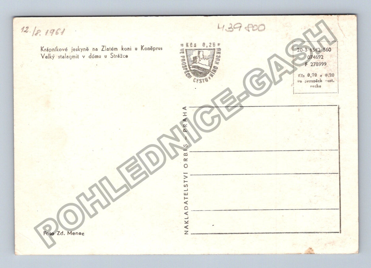 Pohlednice Krápkíkové jeskyně Zlatém koni Koněprusy 1961 (M39800)
