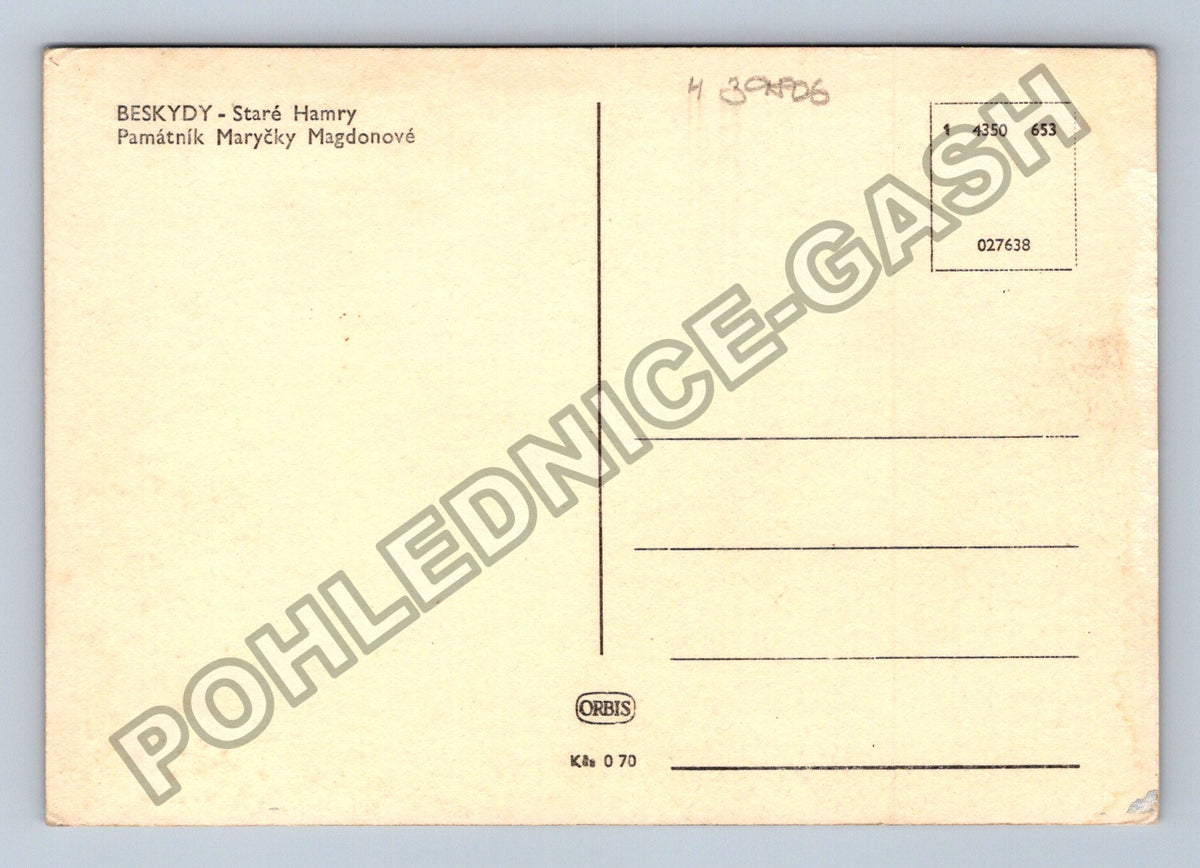 Pohlednice BESKYDY Staré Hamry Památník Maryčky Magdonové (M39806)