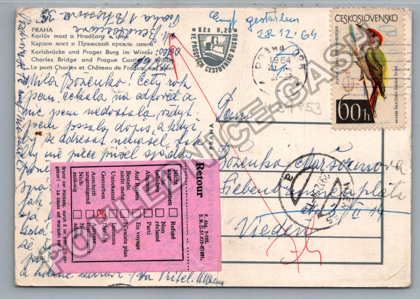 Pohlednice Praha Karlův most a Hradčany zima 1964 (M39853)