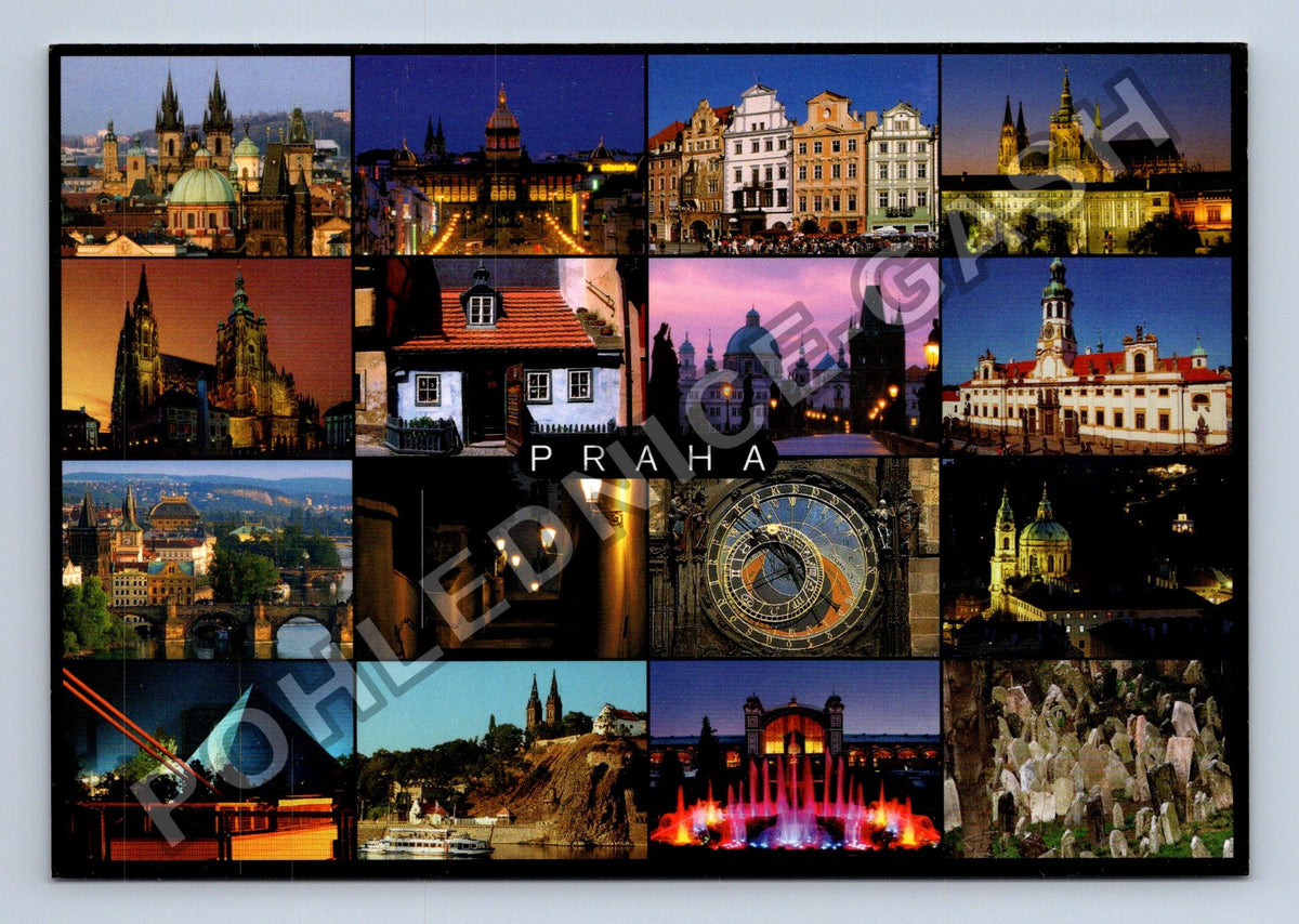 Pohlednice Praha koláž motivů historické budovy 1998 (M39881)